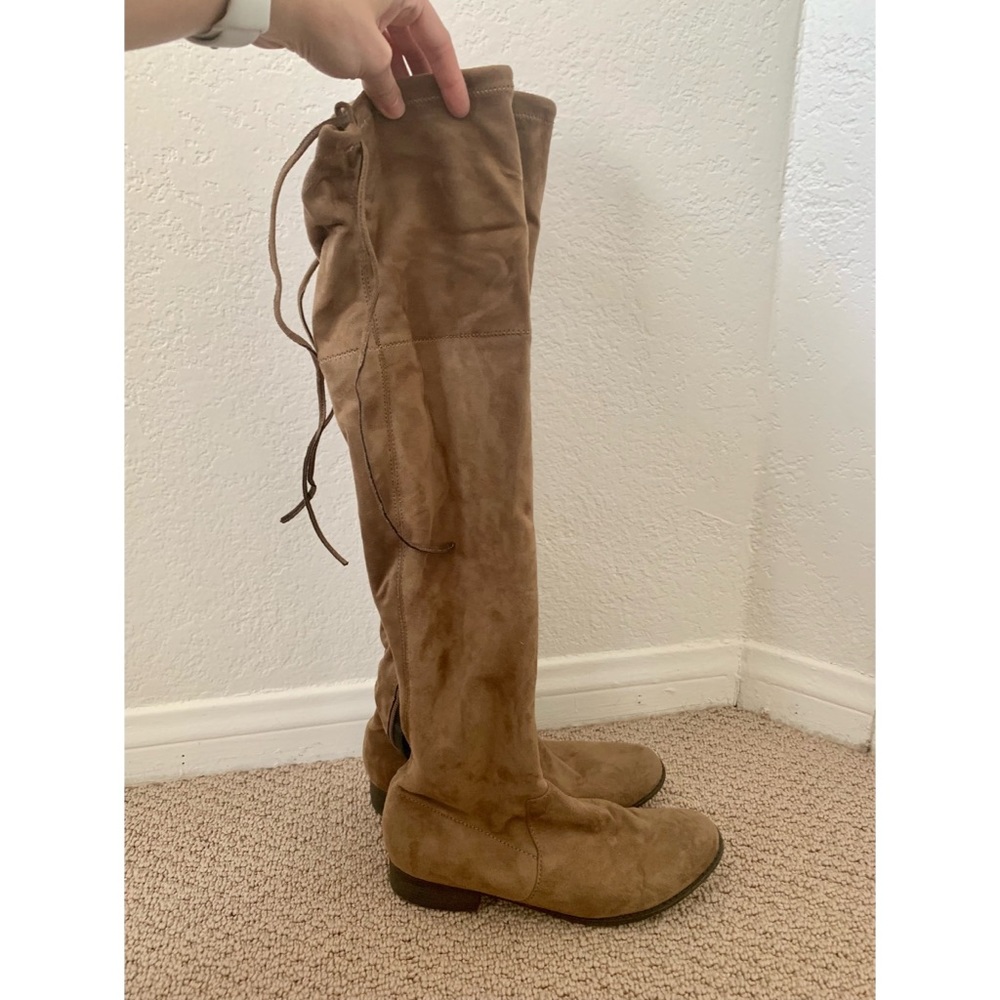 Tan over the knee suede boots